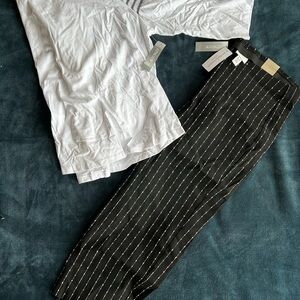 Chico's Classic Rise Osaka Stripe Josie Crop pants Fashion Black & smocked top